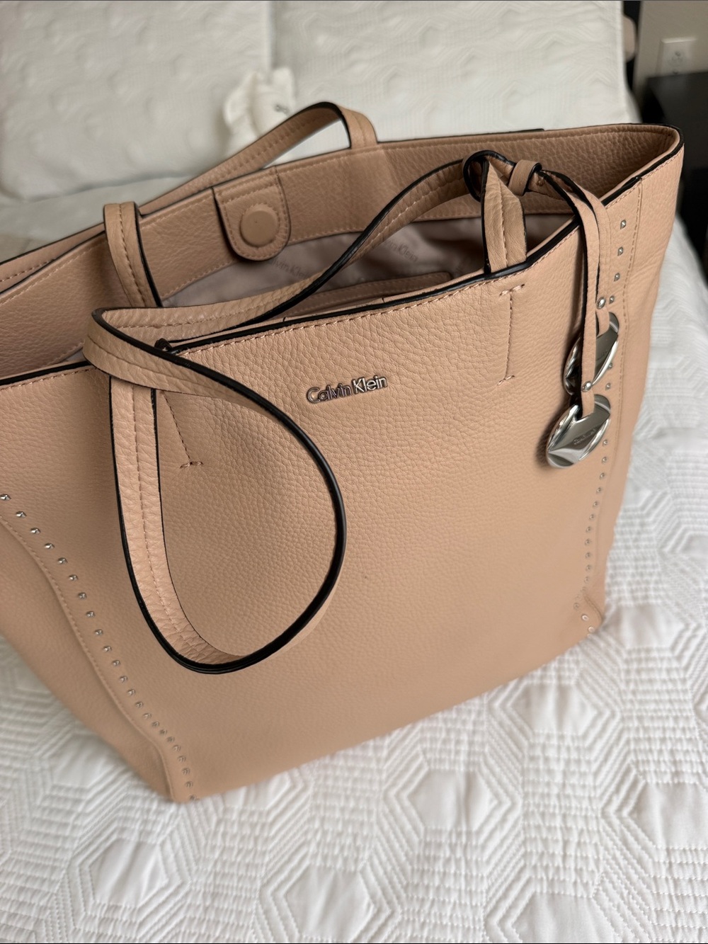 Calvin Klein Pebbled Leather Tote in Blush Nude
